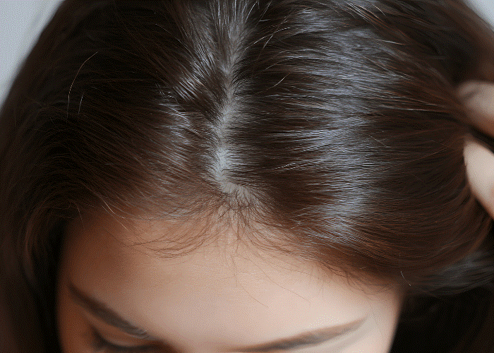 Close-up of Brunette Woman's Hair and Scalp