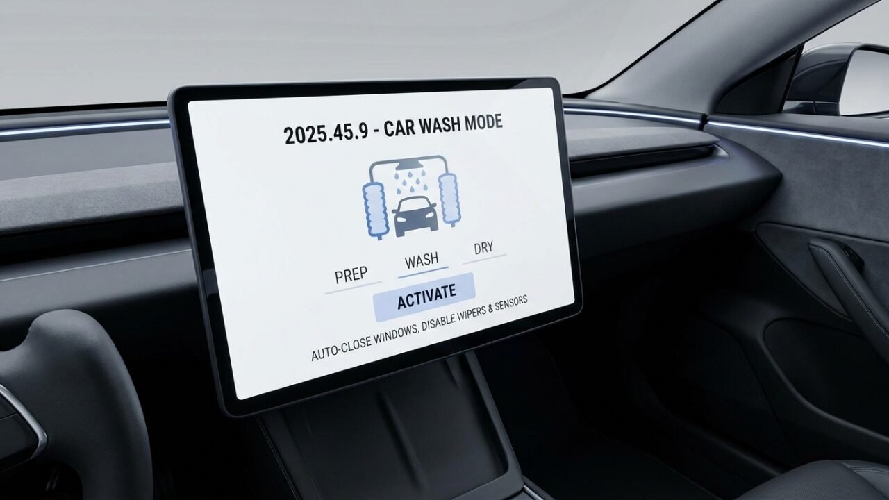 Tesla 2025.45.9 Redesigns Car Wash Mode Feature